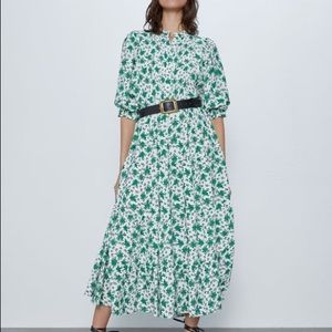 Zara Green and White Floral Print Dress